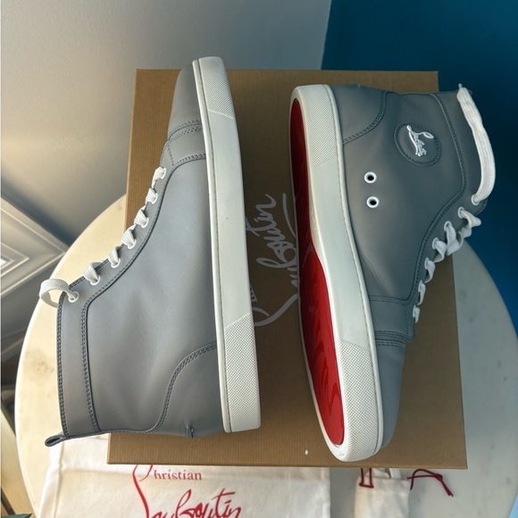Christian Louboutin Gray and White High-Top Sneakers
